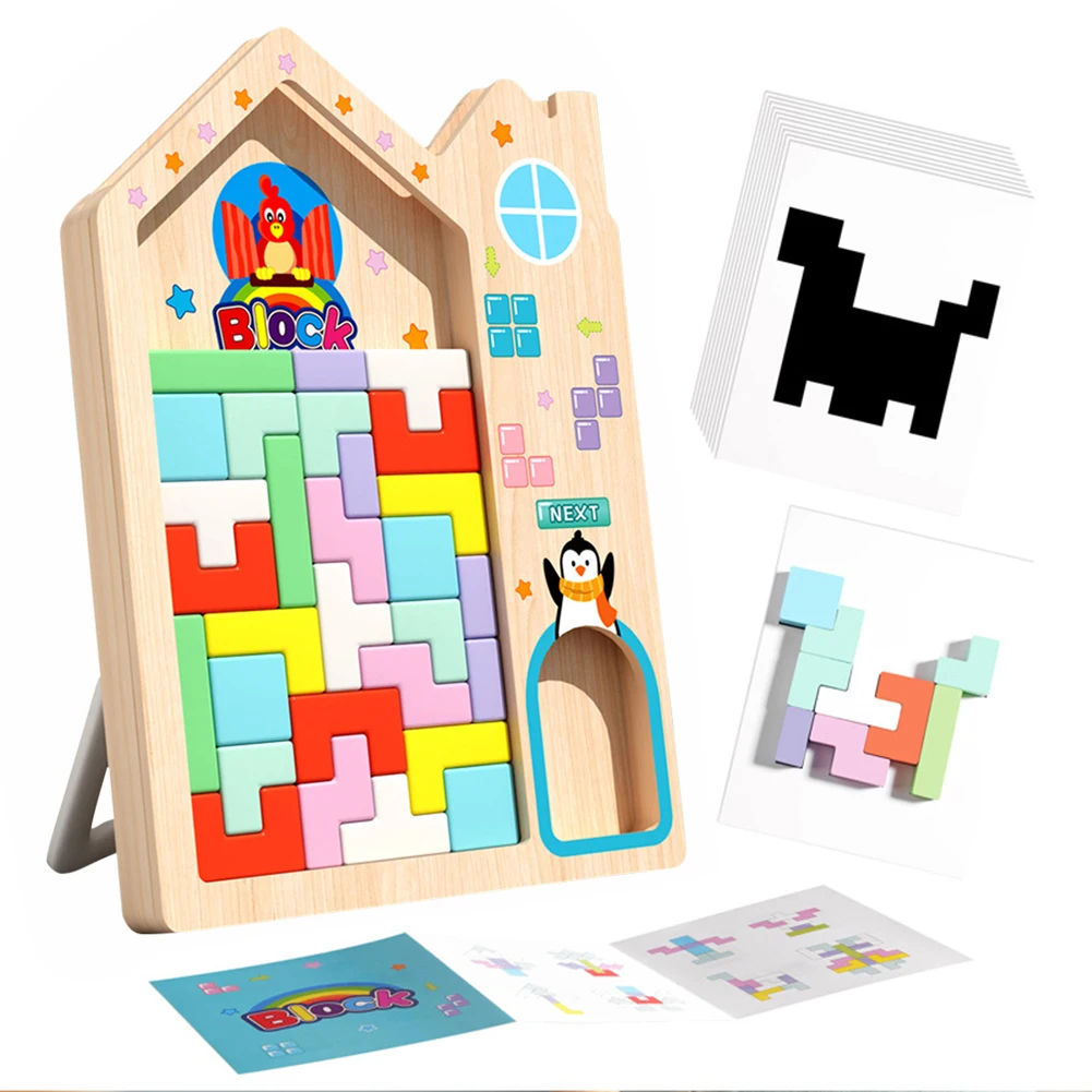 Montessori Toys Colorful Wooden Blocks Puzzle Brain Teasers Toy for 3 4 5 6 7 8 9 10 Year Old Boys Girls Kids