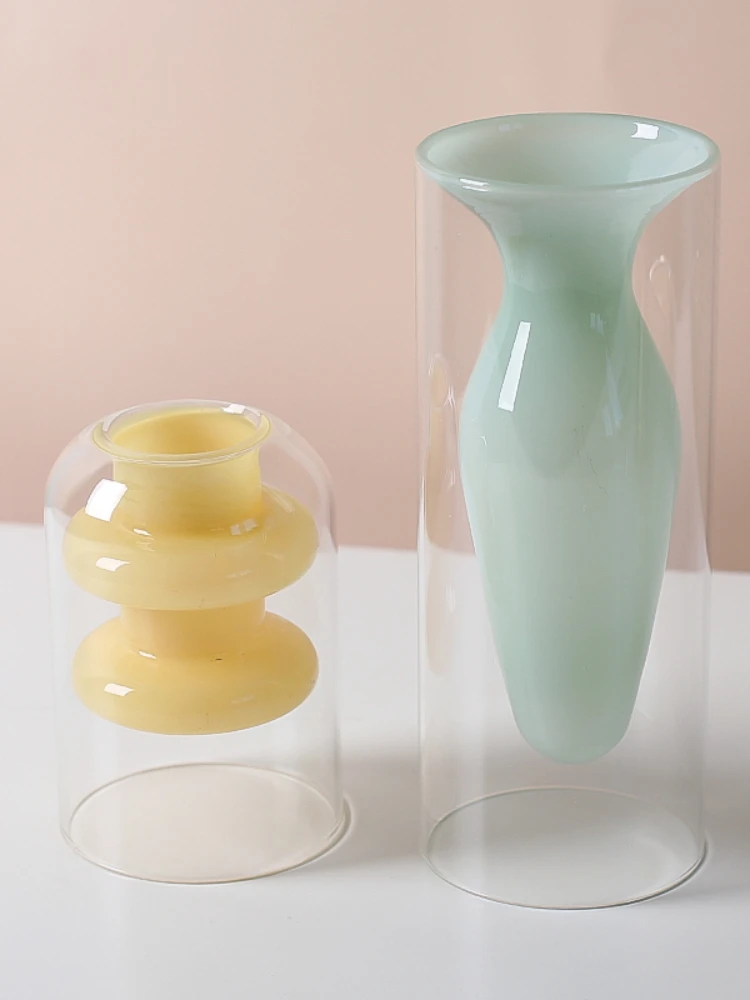 Decorative Double Wall Borosilicate Flower Vase Ins Hot Popular Cylinder Hydroponic Clear Murano Glass Vase 4