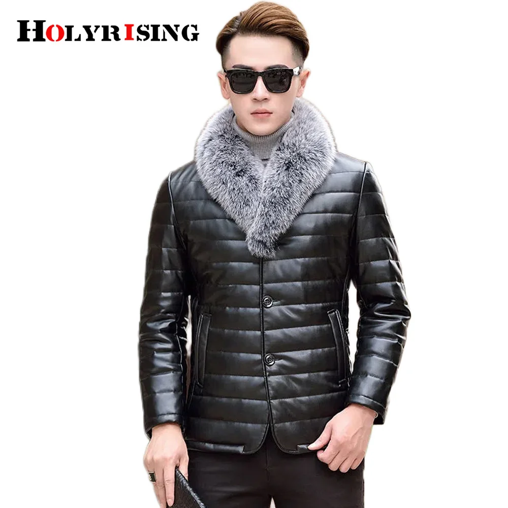 

Мужское зимнее кожаное пальто со съемным натуральным мехом, искусственная мужская куртка 90% из белого утиного пуха, 204