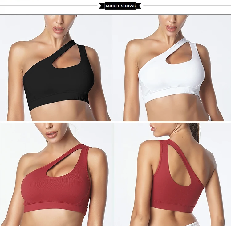 SEXYWG Sexy One Shoulder Solid Sports Bra Women Fitness Yoga Bras Gym Padded Sport Tops Athletic Vest Running Push Up Brassieres