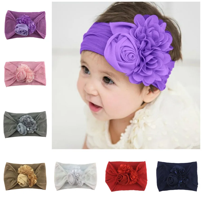 

10pcs Hot Sell Girl's Soft Nylon Hair Band Chiffon Flower Wide Headband Fashion Children's Combination Headwear Accessories