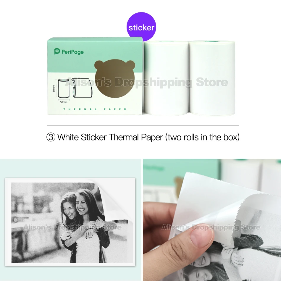 PeriPage A3 Official 80mm Thermal Printer Paper Label Sticker Color White 80*50MM For Pocket Mini Photo Printer Keep 10 Years