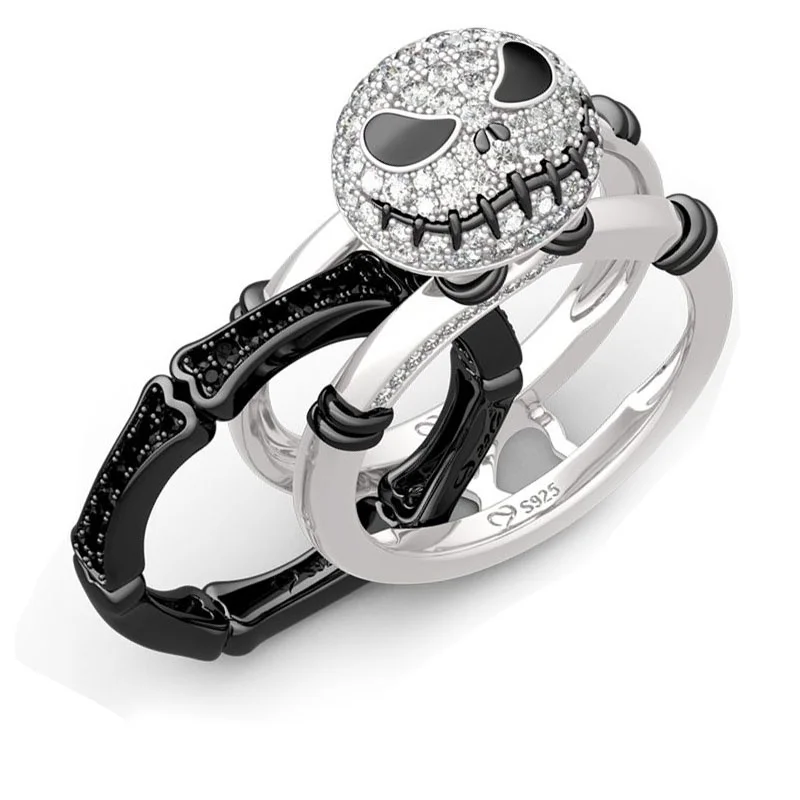 2 шт./компл. серебристо-черное двухцветное кольцо с инкрустацией черепом и