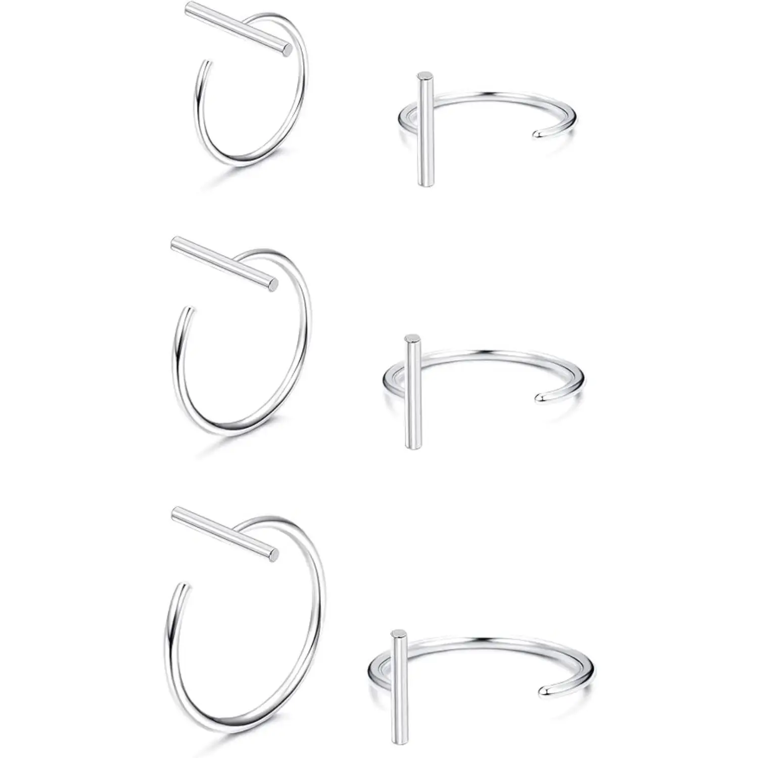 

Fansilver 3PCS 925 Sterling Silver Half Hoop Earrings for Women Men Huggie Hoop Earrings Nose Rings Cartilage Piercing Jewelry