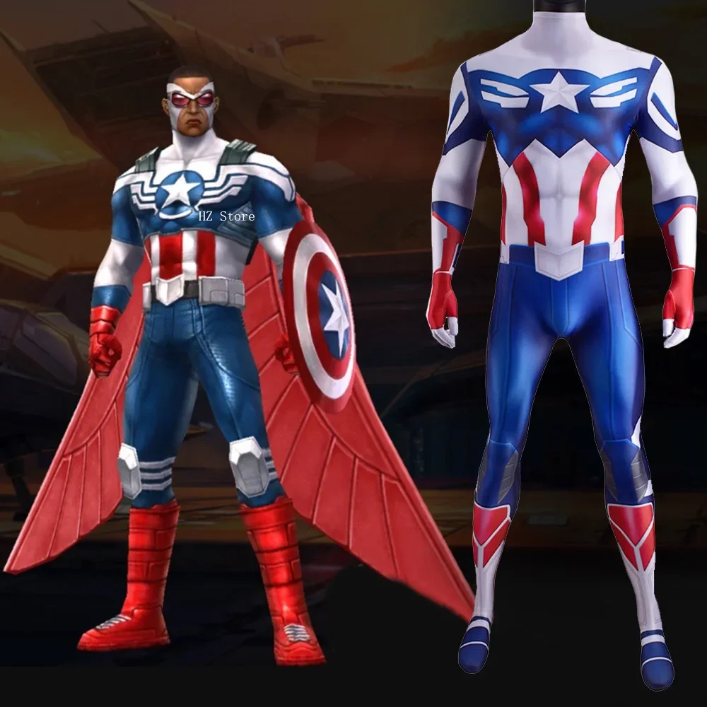 Marvel The Falcon And The Winter Soldier Captain America Tuta Halloween Cosplay Costume Body Per Bambini Uomo Regalo