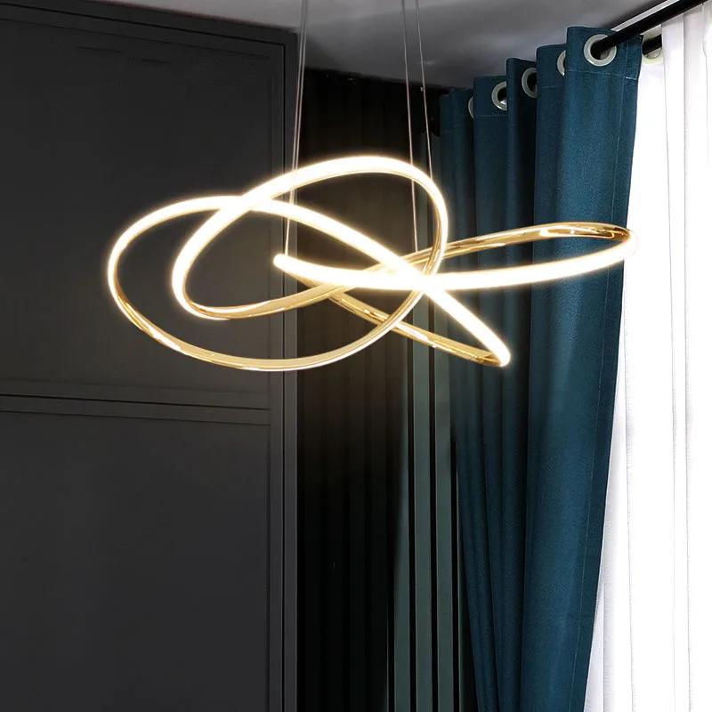 Gold Finished Nordic Modern LED Chandeliers Geometric Line Lamp For Kitchen  Living Dining room lustre pendent Hanging Lamp