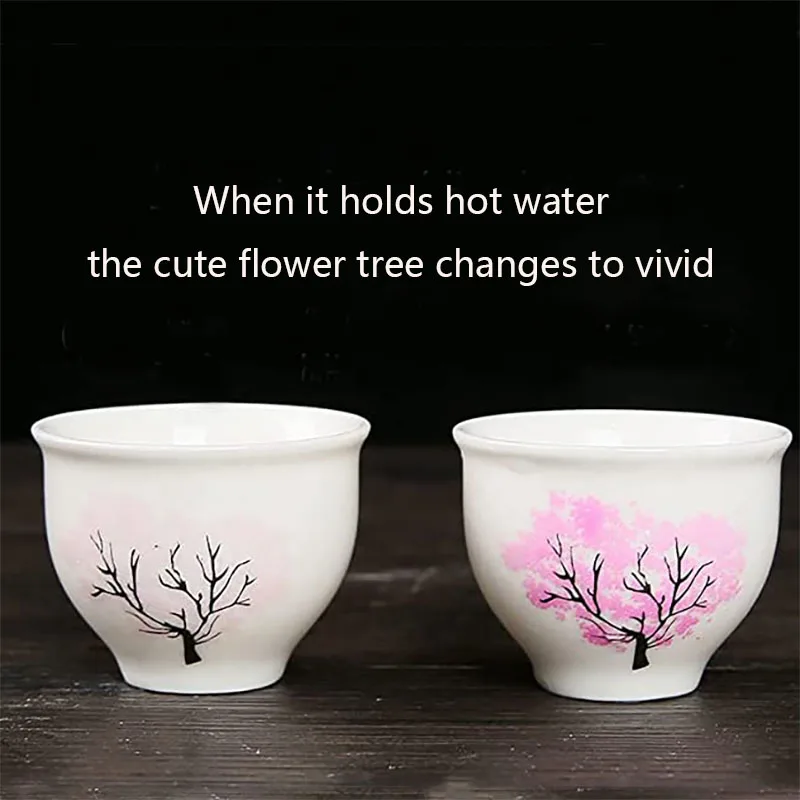 Portable Porcelain Chinese Tea Set, Ceramic Pot and Cup Infuser, Color Changing, Heat Sensitive, Teapot, Kettle for Travel, Offi