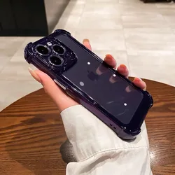 Premium Shockproof Transparent Phone Case with Lens Protector & Soft Bumper Back Cover - iPhone 15 Plus (PURPLE)