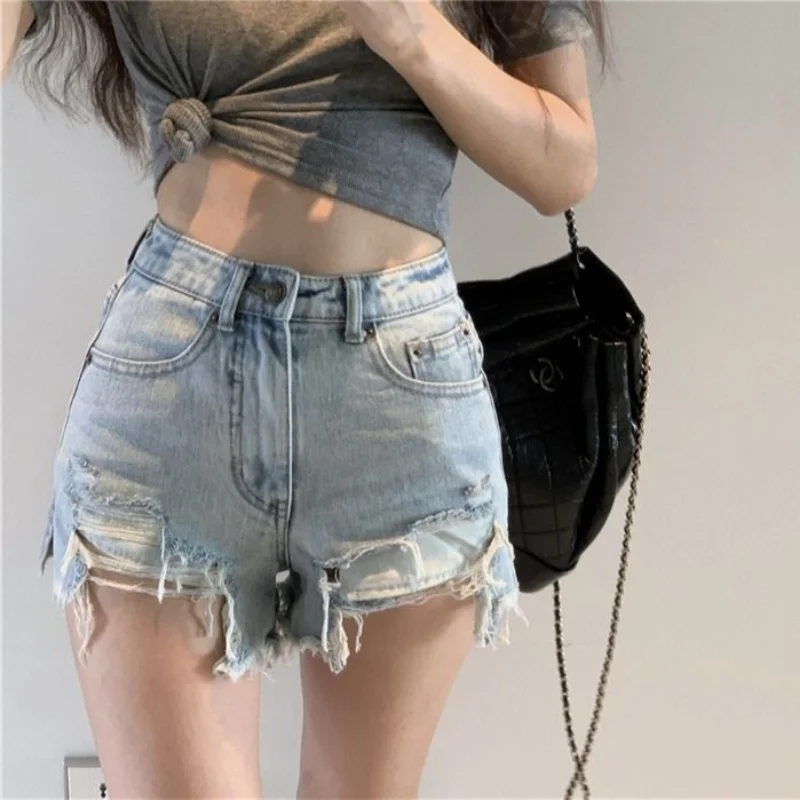 Short Pants for Women To Wear Ripped Jeans Womens Shorts Sexy Denim Wide Punk Casual Clothes Elasticty New In Y2k Harajuku XL