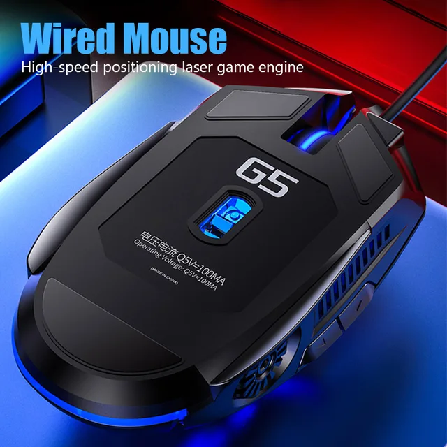 3200DPI G5 Wired Mouse Gaming Mouse Rechargeable Silent LED Backlit USB Optical Mice Ergonomic Mouse Gamer For PC Laptop 3