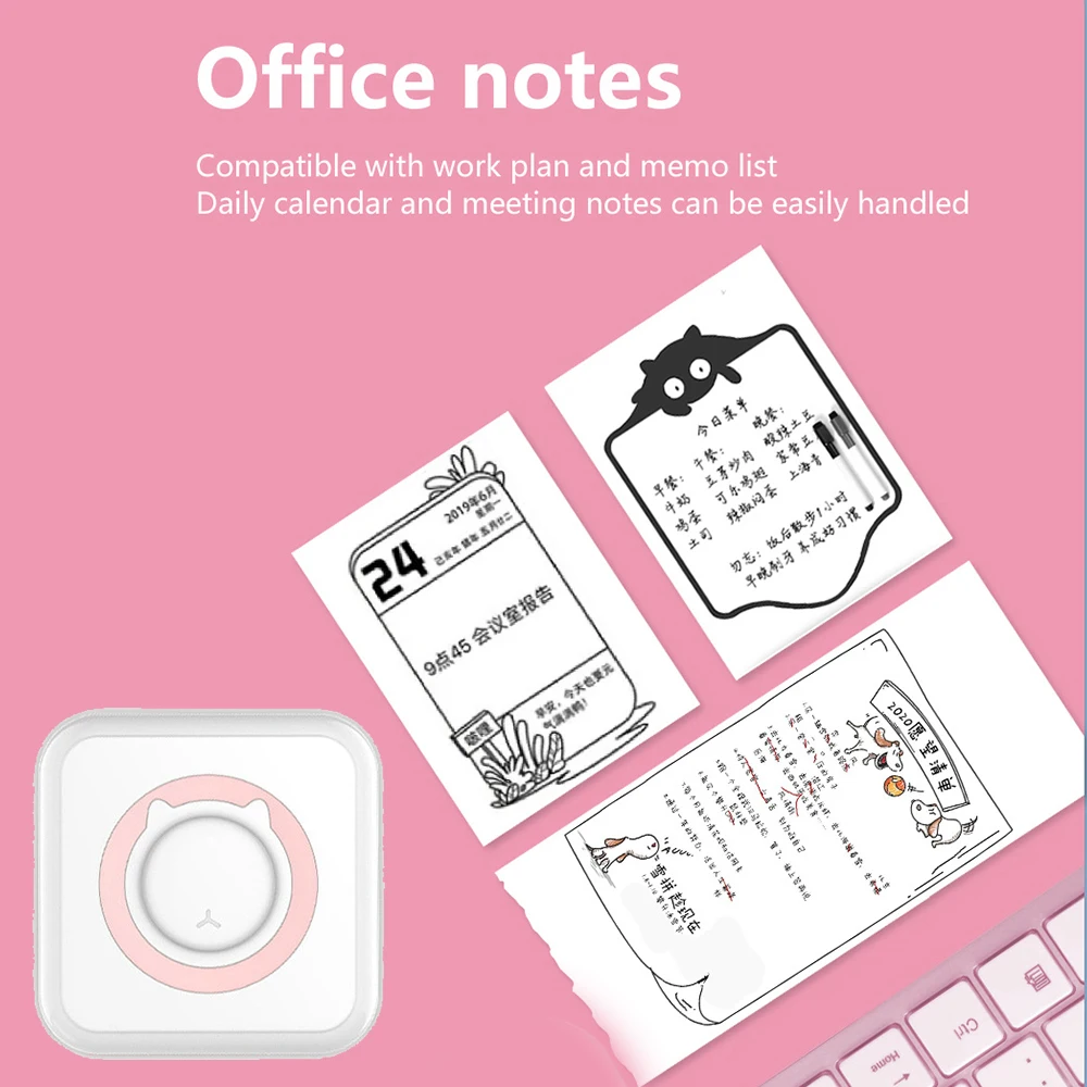 Portable Mini Thermal Printer Wirelessly BT 203dpi Photo Label Memo Wrong Question Printing  Paper USB Cable Imprimante Portable