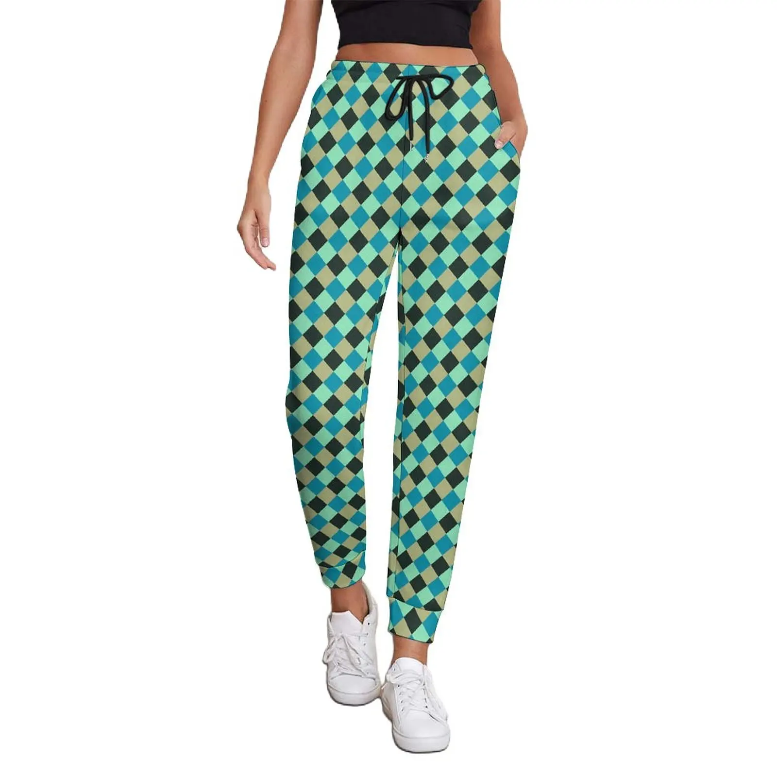

Retro Square Baggy Pants Autumn Green Blue Plaid Vintage Sweatpants Female Streetwear Graphic Trousers Big Size 2XL