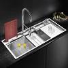 ASRAS Large Size Handmade Brushed Single Kitchen Sink 4mm Thickness 240mm Depth With Drain Plate Knife Holder Kitchen Sinks 2