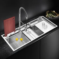ASRAS Large Size Handmade Brushed Single Kitchen Sink 4mm Thickness 240mm Depth With Drain Plate Knife Holder Kitchen Sinks 2