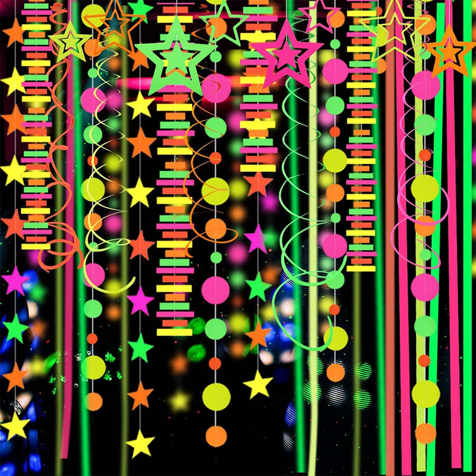 Neon Accessori per feste di buon compleanno Decorazioni luminose per feste: striscione di buon compleanno, palloncini luminosi, nappe di carta al neon, bandiera a triangolo al neon Neon Accessori per feste di buon compleanno Decorazioni luminose per feste: striscione di buon compleanno, palloncini luminosi, nappe di carta al neon, bandiera a triangolo al neon