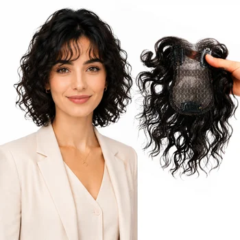 Topper per capelli ricci in pizzo ultra sottile da donna, con base in pizzo, capelli ondulati, traspirante, leggero, con clip, dall'aspetto naturale
