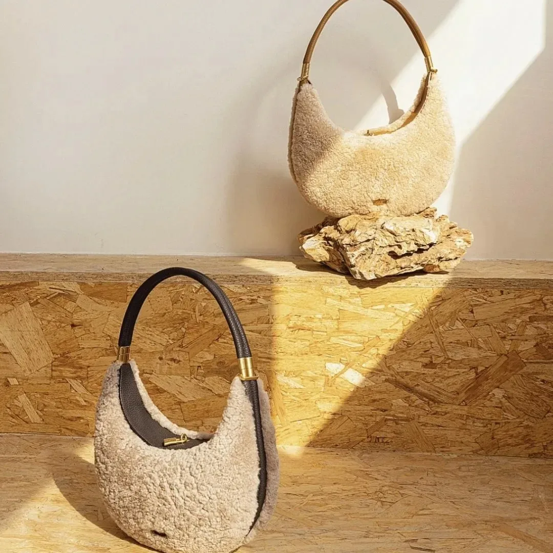 Original Niche Brands Songmont Medium Pluche Halve Tas Mode Trend Crescent Tas Warme Fluwelen Onderarm Zak Casual Alles Handtas