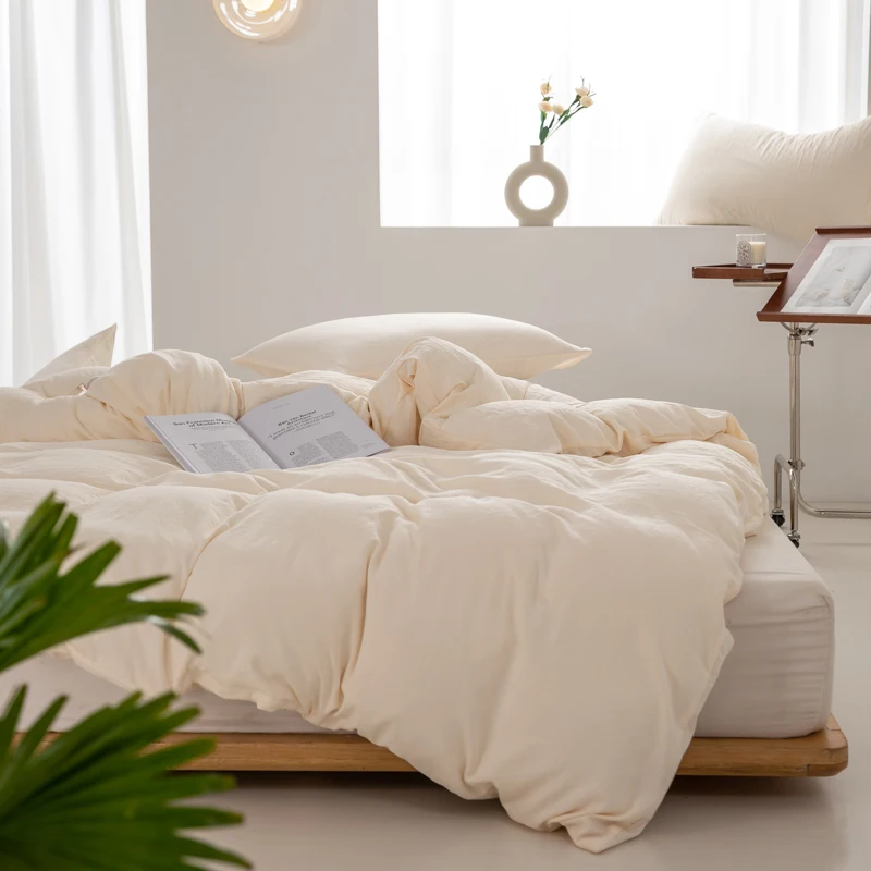 Solid Color 100% Washed Cotton Japanese Minimalist Duvet Cover