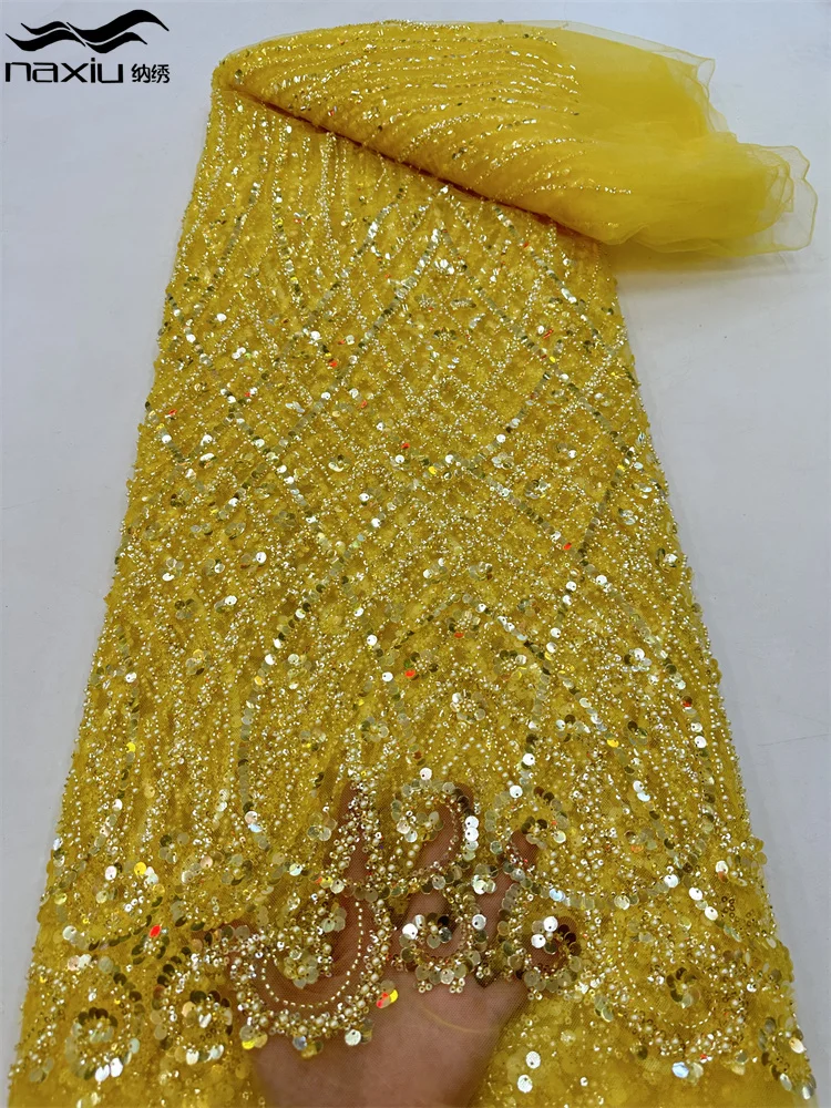 Madison African Sequins Beaded Groom Lace Fabric French Tulle Lace Fabric Embroidery Nigerian Fabrics