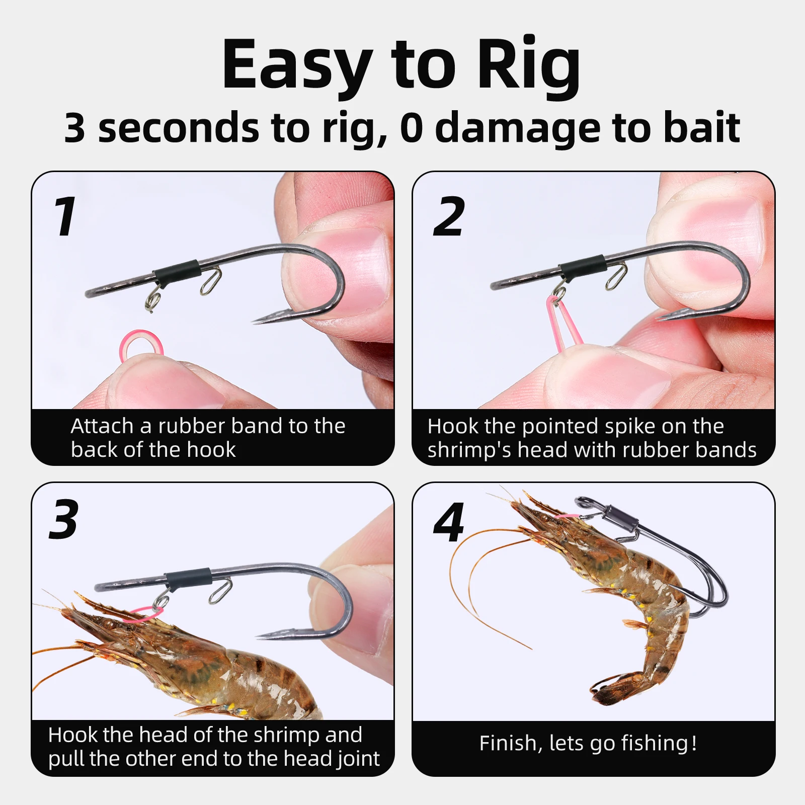 FishTrip Double Hook live Shrimp Fishing Fixed Hooks 10-15pcs