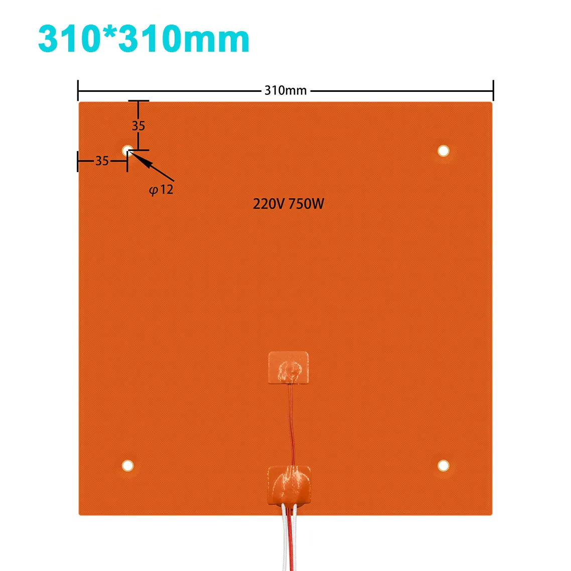 Silicone Almofada de Aquecimento com Furos 220v 500 750w Cama Quente para Ender Cr10 10s Pro Heater Pad Placa Impressora 3d Peças 235 310 mm - Imagem 5