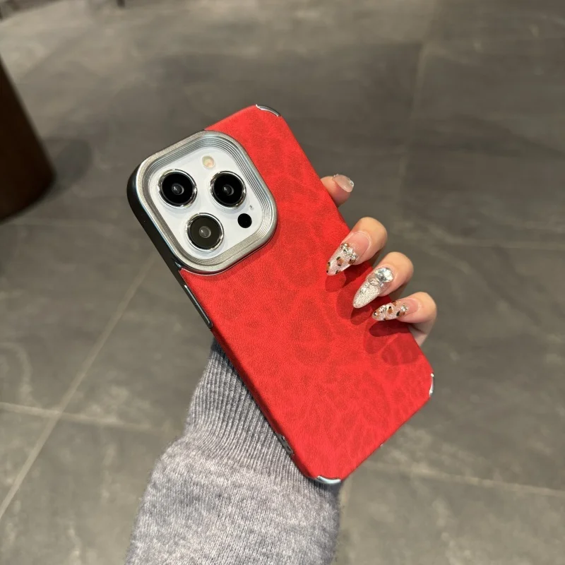 Slim Plating Retro Leopard Print Shockproof Phone Case - Fashionable Air Cushion Protection Cover