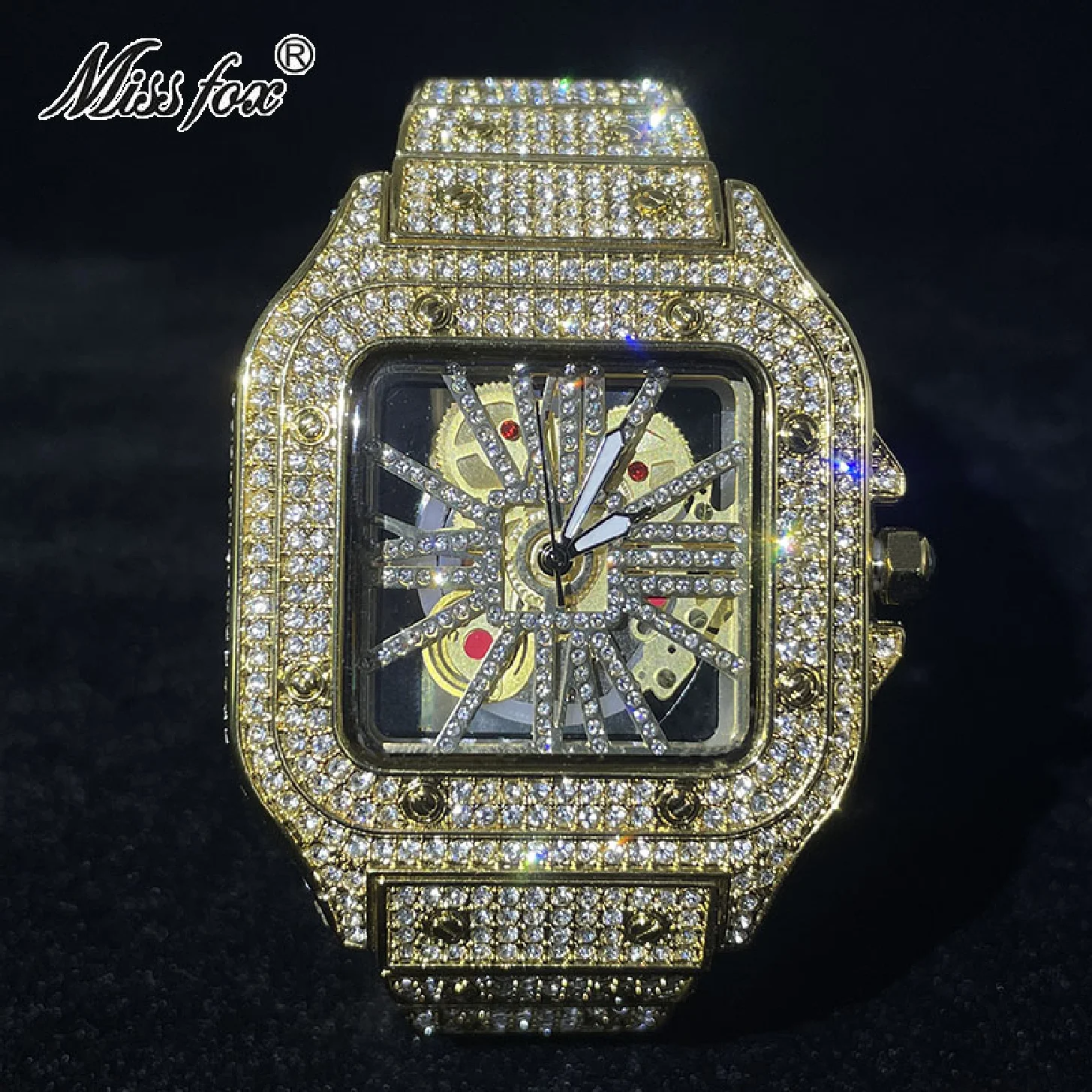 

New Gold Luxury Watch For Men Hollow Out Waterproof Fashion Quartz Wristwatches Iced Moissanite Bling Clock Free Shipping Rolej