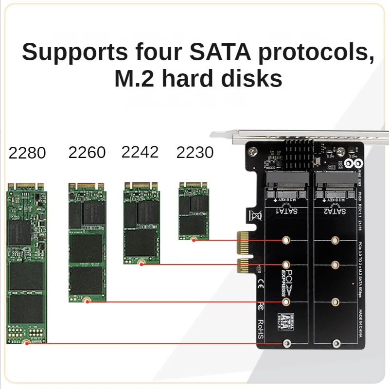 

M.2 SATA to PCIE Adapter Card Double Disc RAID Split Expansion Dual-Disk Array Card PCIe X1 to NGFF M2 SATA Extended card PH58