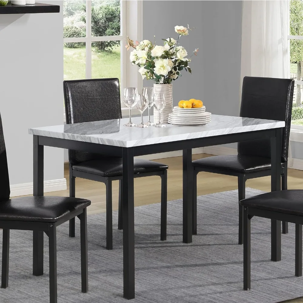 

28.50 X 45.00 X 30.00 Inches Table Dining Tables Metal Dining Table With Laminated Faux Marble Top Portable Folding Tables Room