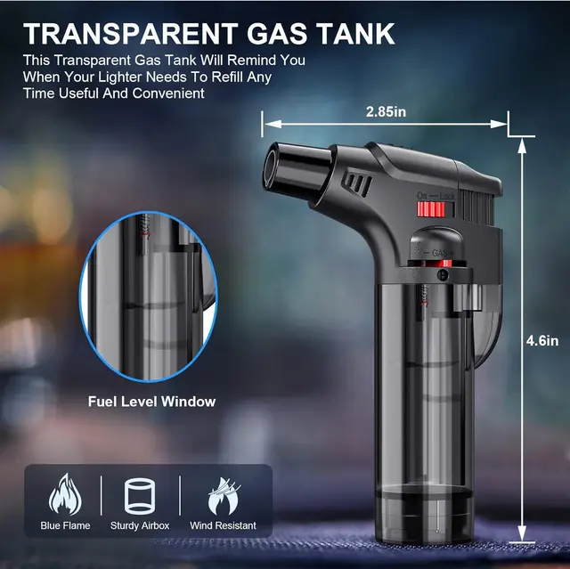Torch Lighter, Jet Flame Lighter Refillable Gas Butane Lighter with Visible Fuel Tank, Windproof Adjustable Flame for Kitchen 3