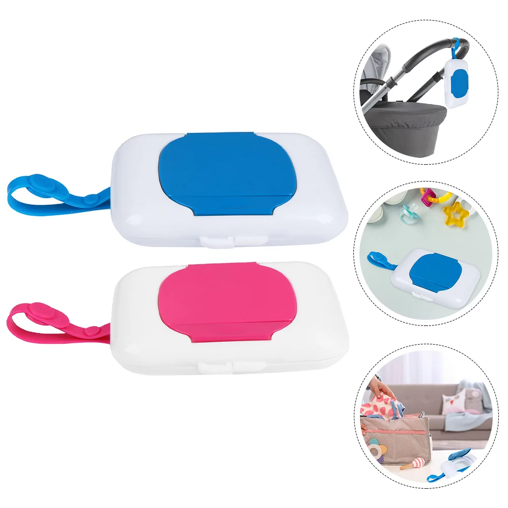 

2 Pcs Infant Products Wipe Box Baby Travel Wipes Refillable Container Silica Gel Wet Tissue Holder