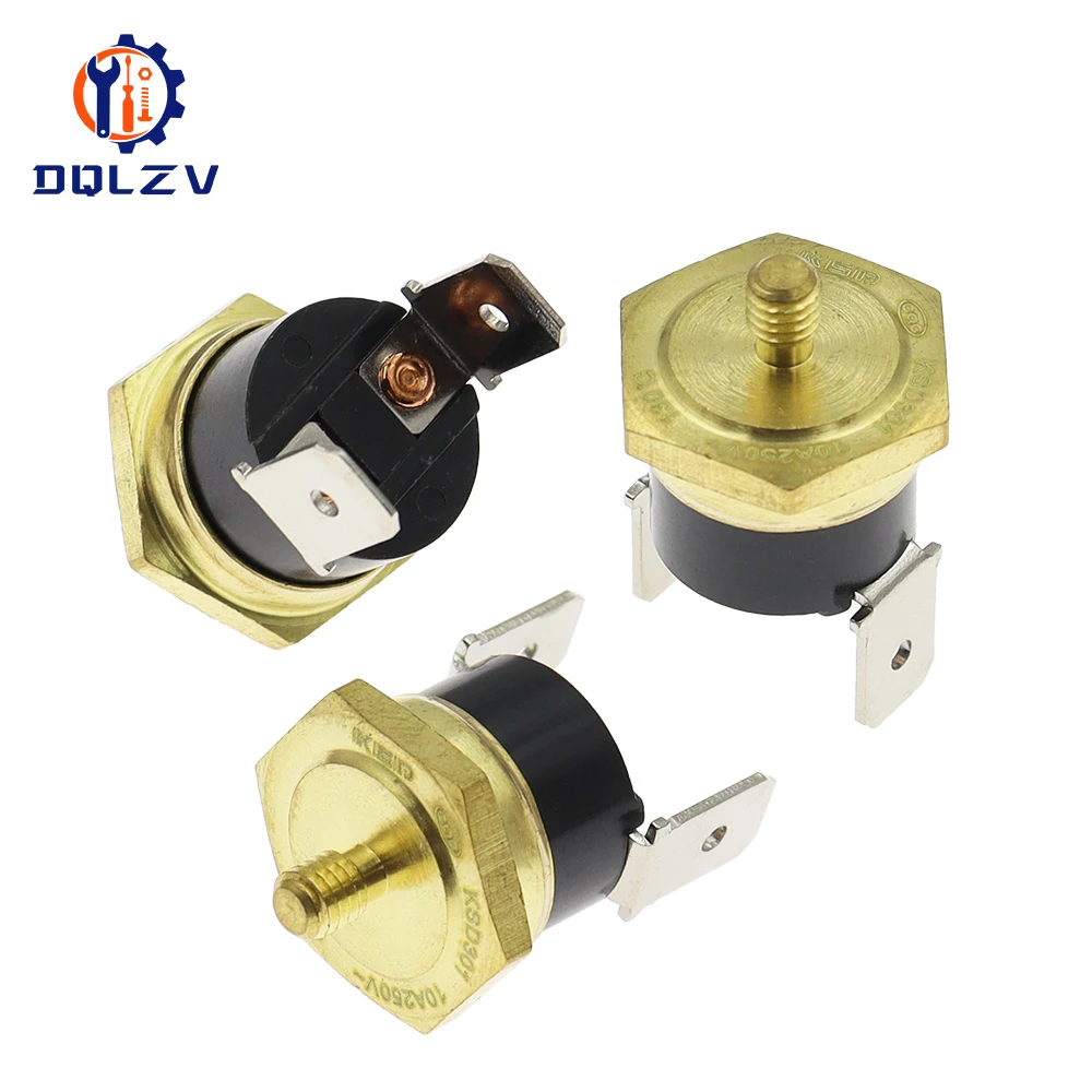 Temperature Switch KSD301 Hexagonal Copper Head M4 40C-150C Normally Closed 10A250B Bent Leg Thermostat Fuse