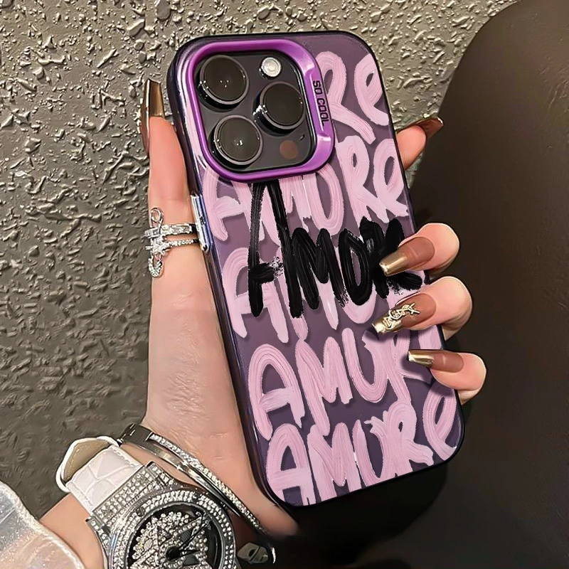 Amore-Love Pink Lettering Shockproof Phone Case with Bumper Protection