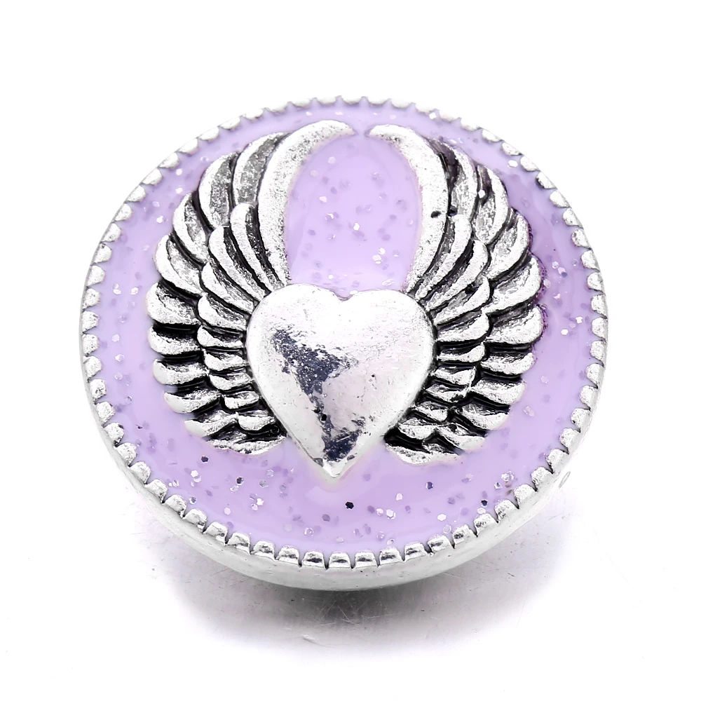 30pcs Metal Heart Angel Wings Snap Button Fit 18mm Snap Button Bracelet Necklace Charm Jewelry