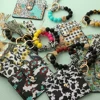 Bull Silicone Beads Bracelet Pu Leather Purse Leopard Print Tassel Cow Wallet Keychain Silicone Beaded ID Card Holder Keychain 3