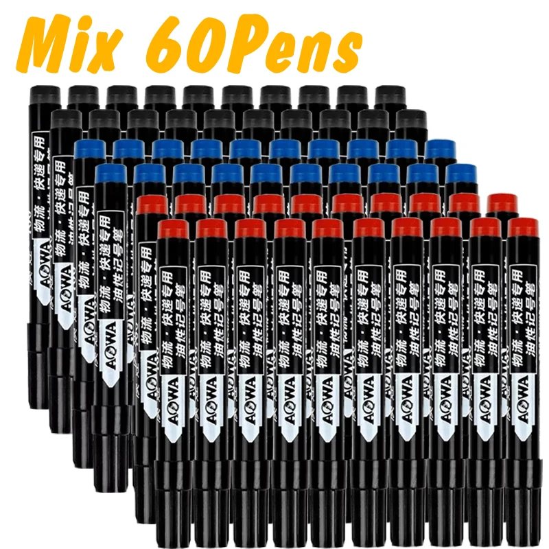 3/60Pcs 방수 오일 기반 영구 마커 펜 금속 유리 문구 미술 학교 용품에 대한 빠른 건조 검정 파란색 빨간색 잉크