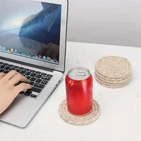 9pcs/pack 8 Coasters with 1 Stand, Cotton Absorbent Coasters, Minimalist Home Decoration Coaster Set, Wooden Tabletop Protection 3