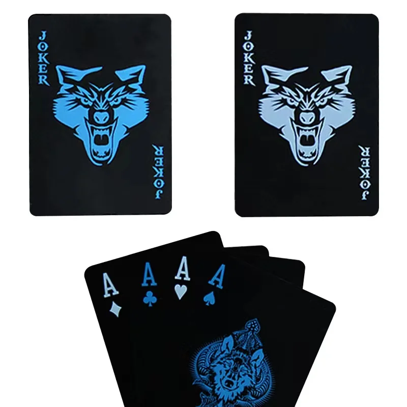 Description Picture 6 of item2025 New Black Waterproof Plastic PVC Playing Cards Sets Wolf Classic Magic Tricks Poker Creative Gift for Party Adult