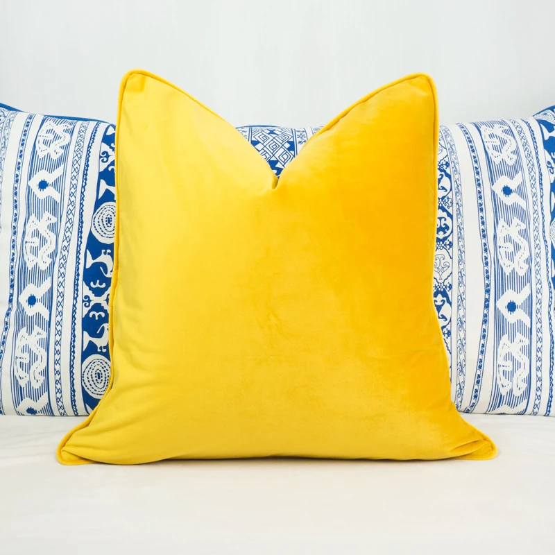 

Bright Yellow Sofa Cushion Cover For Living Room Home Decor Pillow Piping Design Soft Luxury Throw Pillow Cover