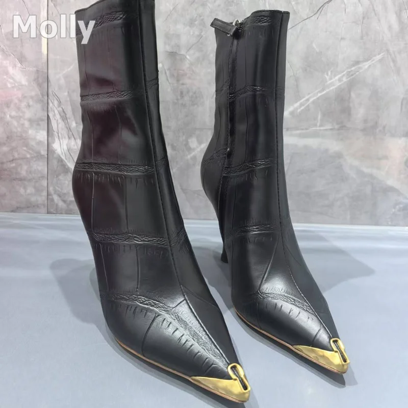 Autumn and Winter Fashion Sharp Point 2025 Thin Heel Short Boots Metal ...
