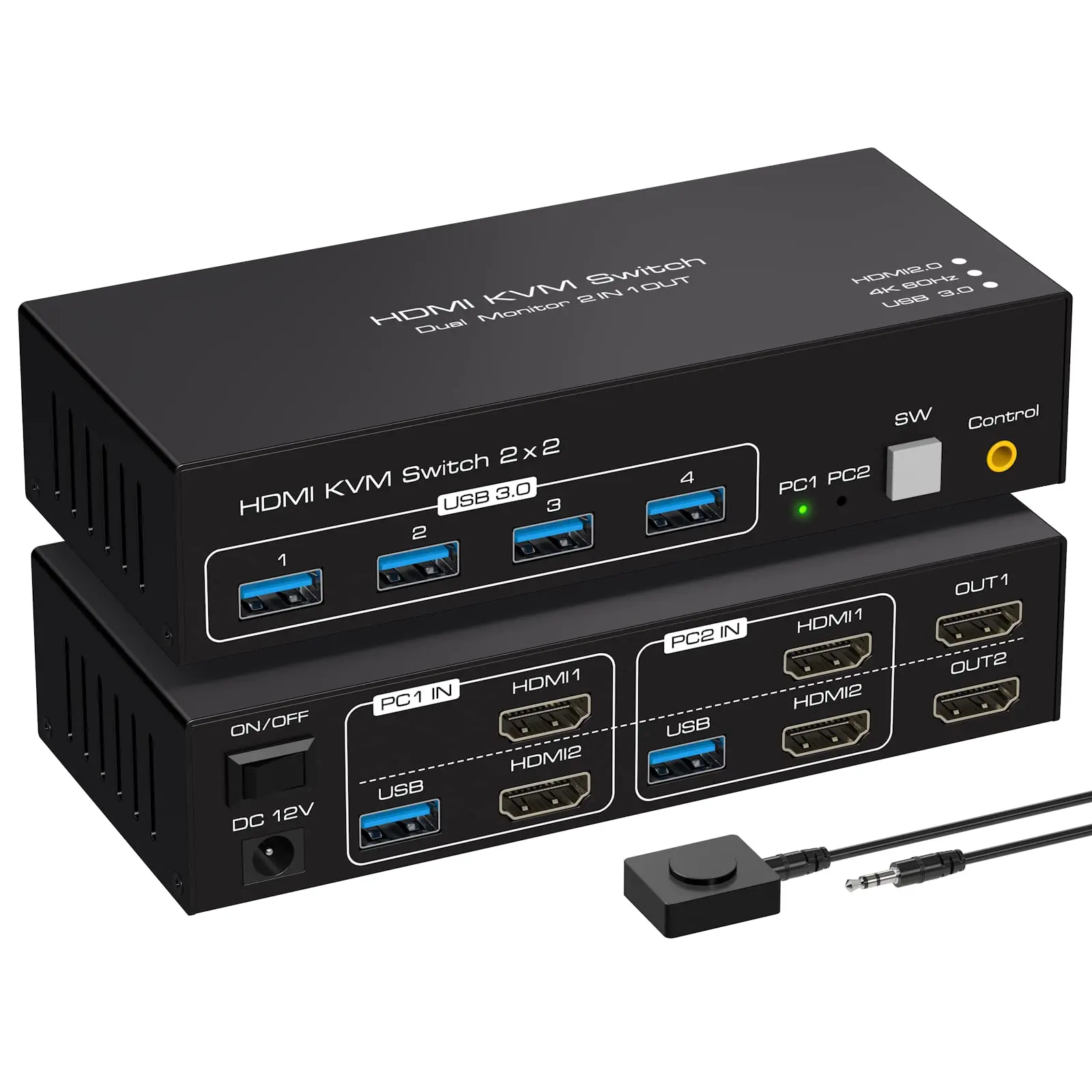 

Dual Monitor KVM Switch HDMI 2 Port 4K60Hz KVM Switcher for 2 Computers 2 Monitors with 4 USB 3.0 Ports Support Copy Extended