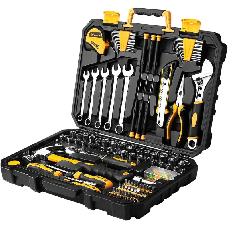 DEKOPRO 158 Piece Tool Set-General Household Hand Tool Kit,Auto Repair Tool Set, with Plastic Toolbox Storage Case