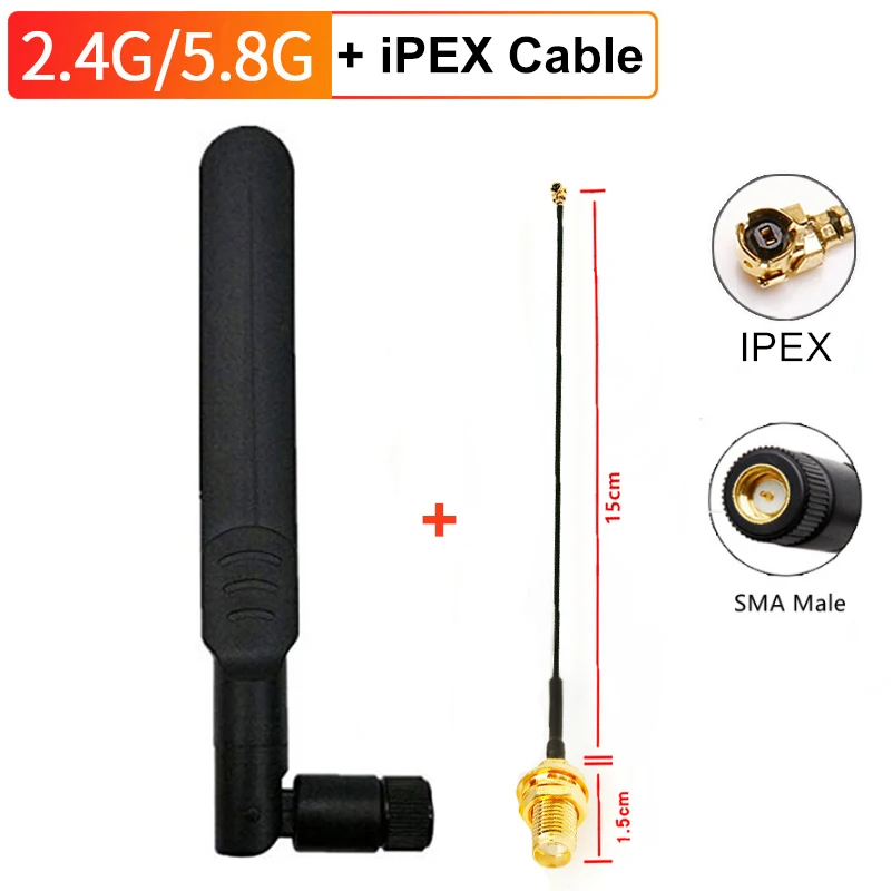 

2.4G 5.8G Dual Band WiFi Antenna Router Wireless Antennas 5G 2.4ghz 5.8ghz RP SMA female + ufl./ IPX IPEX 1.13 Pigtail Cable