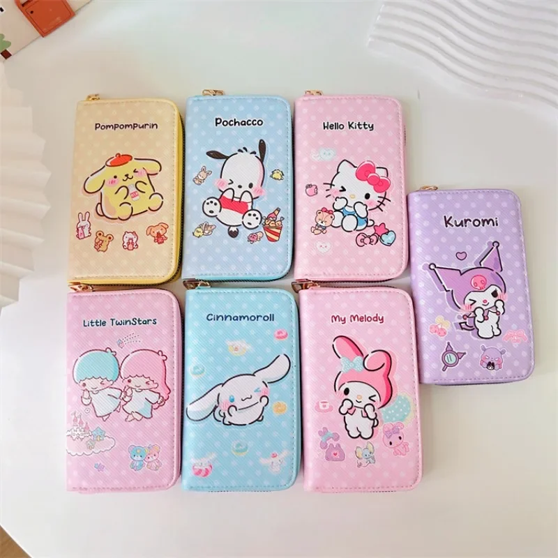 

Sanrio Cinnamoroll Kuromi Hello Kitty Wallet Cartoon Pu Girly Heart Multiple Card Slots Zipper Clutch Bag Kawaii Coin Purse Gift