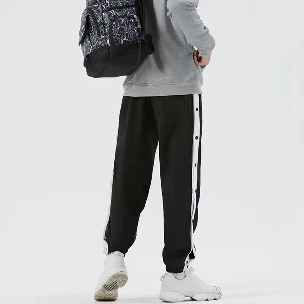 Solid Color Men Casual Pants Men's Loose Fit Sport Pants with Side Button Closure Elastic Waist for Gym Training Jogging for Men 3