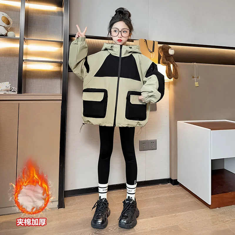 

Girls Coat Jacket Winter Cotton Windbreak 2023 Loose Warm Plus Velvet Thicken High Quality Children's Clothing