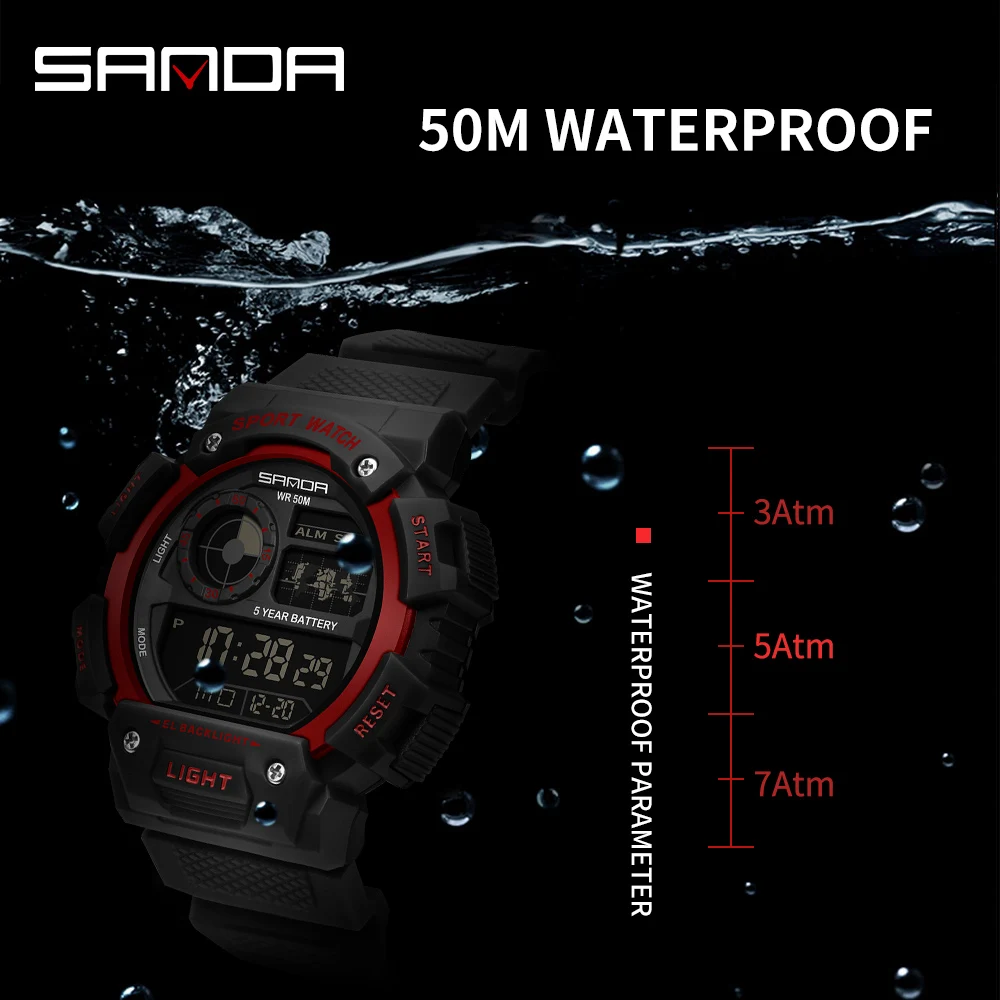 Fashion Sanda Top Merk Mannen 50M Waterdichte Digitale Horloge Mannen Chronograph Sport Heren Zwemmen Horloges G Stijl Horloges Klok