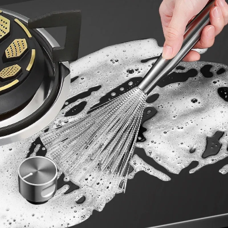 Kitchen Stainless Steel Cleaning Brush Long Handle Utensil Scrubber Anti-Rust Stainless Steel Kitchen Special Brush Pot Tool kitchen pot brush kitchen cleaning brush kitchen cleaning tool