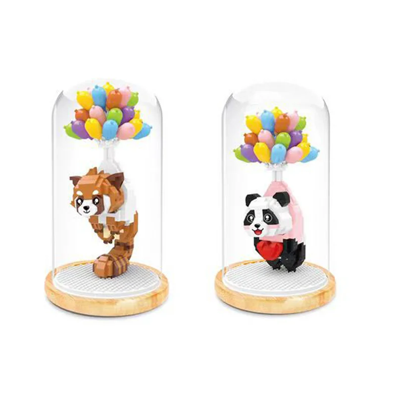 

Creative Panda Raccoon Micro Diamond Block Romantic Balloon Animal Nanobrick Build Brick Assemble Toy Dust Cover For GIft