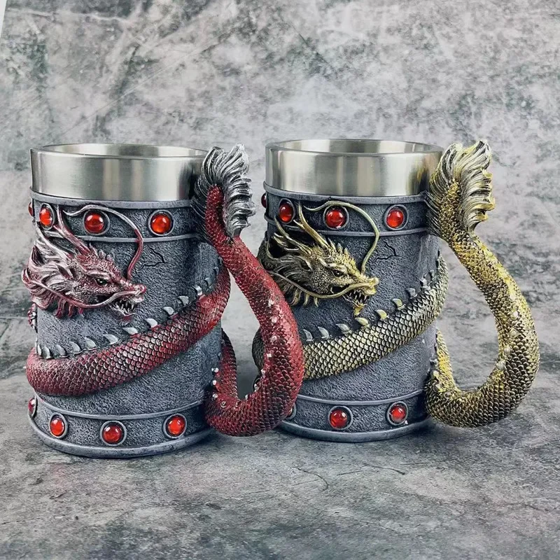 Boccali di Birra in Resina del Drago cinese Rosso e Dorato
